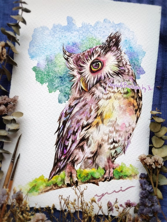 Owl - ORIGINAL watercolor painting 7.5x11 inches