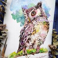 Owl - ORIGINAL watercolor painting 7.5x11 inches