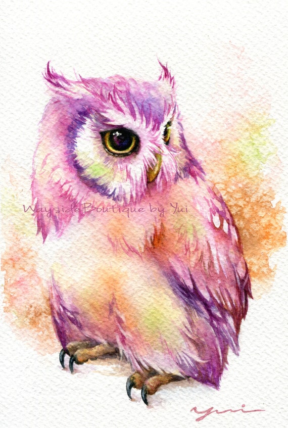 PRINT –Owl & Sweet Watercolor painting 7.5 x 11”