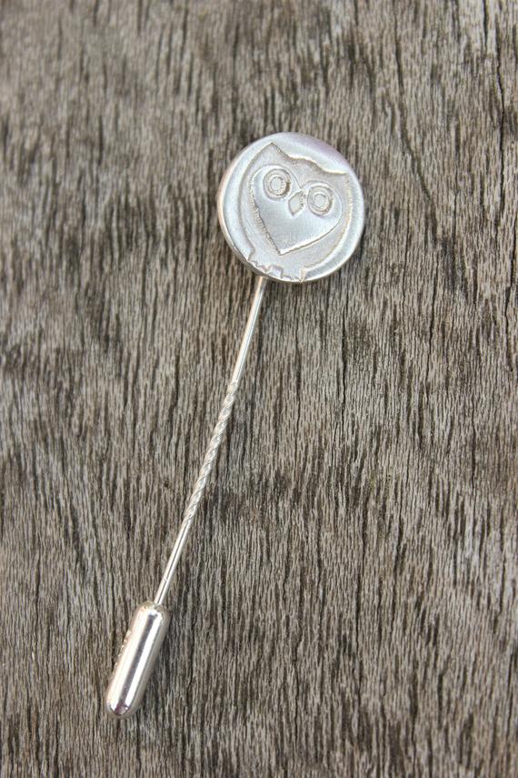 Silver owl pin brooch, tie clip