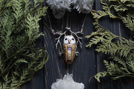 Barn Owl with Opalite Forest Necklace