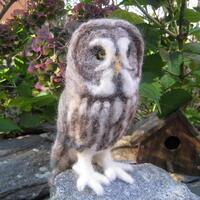 Mr. Great Grey Owl, needle felted bird fiber art