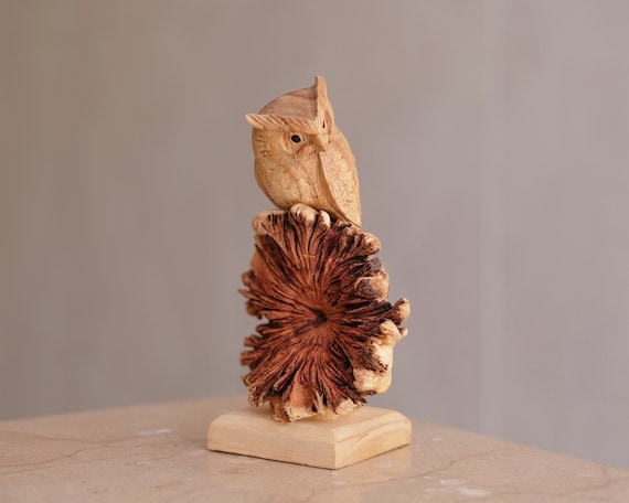 Owl on Tree Wooden Figurine, Sculpture, Decorative, Bird Statue, Office Decor, Unique Ornament, Tropical, Father son gift, Christmas Gifts