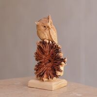 Owl on Tree Figurine, Parasite Wood Sculpture
