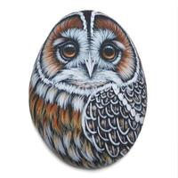 Tawny owl handmade miniature acrylic painting on sea pebble