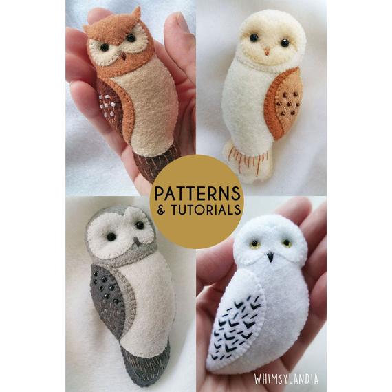 BUY 3 GET 1 FREE Owl Brooch Ornaments Soft Toy Pdf Patterns Tutorial Set, Felt Animals Owl Gifts Sewing Patterns Set, Baby Crib Mobile
