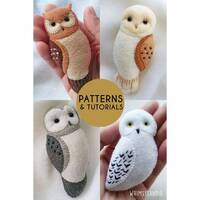 BUY 3 GET 1 FREE Owl Brooch Soft Toy Pdf Patterns Tutorial Set, Felt Animals Owl Gifts Sewin...