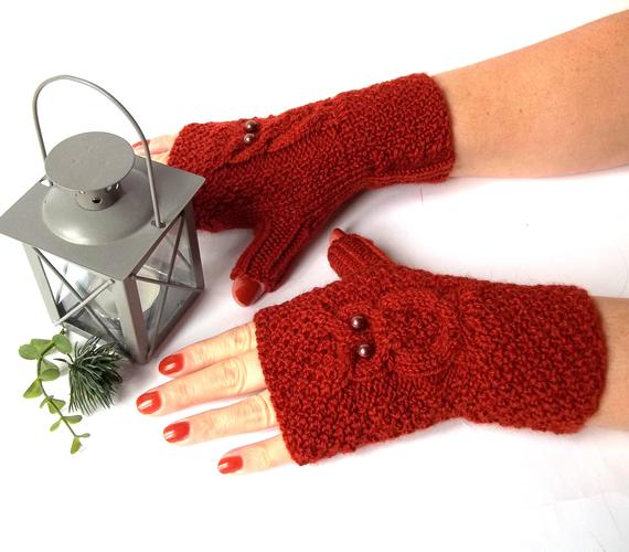 Knitted Fingerless Owl Mittens