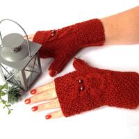 Knitted Fingerless Owl Mittens