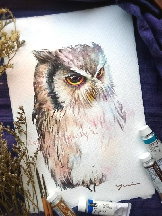 Owl - ORIGINAL watercolor painting 7.5x11 inches