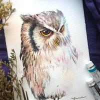 Owl - ORIGINAL watercolor painting 7.5x11 inches