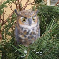 Mr. Great Horned Owl, needle felted bird sculpture