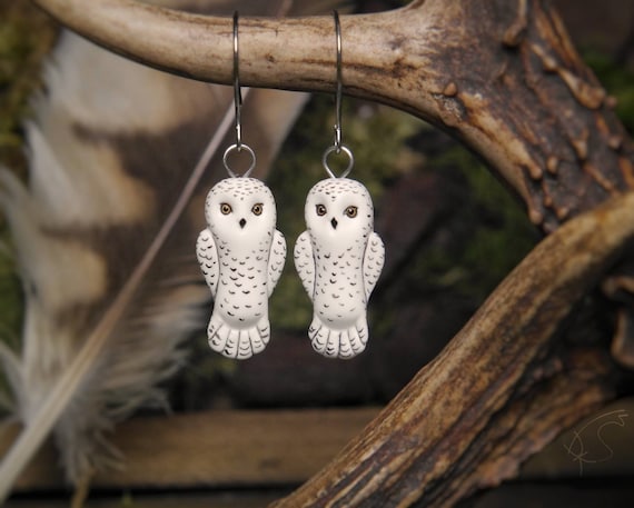 Snowy Owl Earrings Snow Owls  White Bird Jewelry Magic