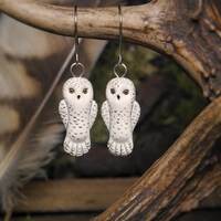 Snowy Owl Earrings Snow White Owls Boho Animal Jewelry Magic Totem