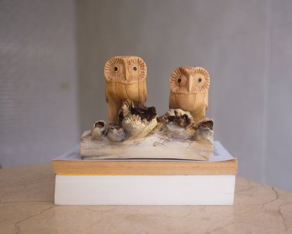 Little Owls Decoration, Carved Wood Sculpture