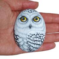 Snowy Owl Hand Painted on Flat Stone! Handmade Owl for Home Decor, Painted with Acrylics and...