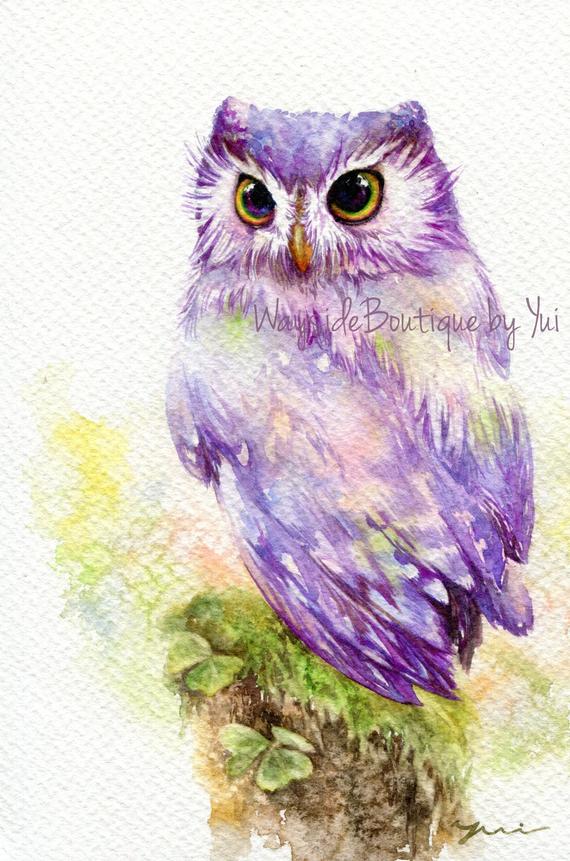PRINT Owl Watercolor painting 7.5 x 11”
