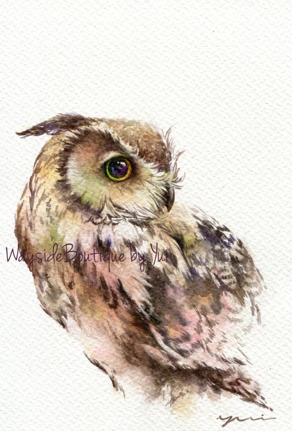 PRINT Owl Watercolor painting 7.5 x 11”