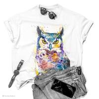 Horned Owl T-shirt, ladies' T-shirt, women's tees, Bird Lover Gift, Graphic tee, rin...