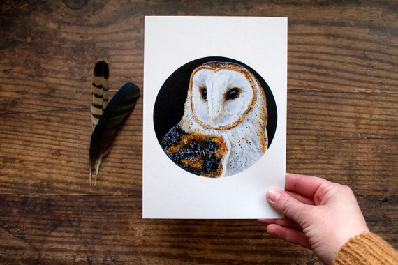 Barn owl art print, A5 size