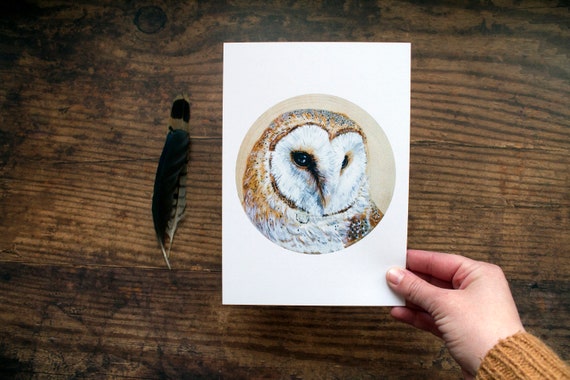 Barn owl art print, A5 size