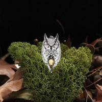 Great Horned Owl Pendant, Citrine Necklace