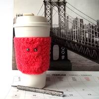 Coral Owl knitted Coffee Cup Cozy