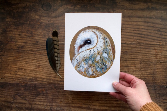 Owl art print, A5 size print.