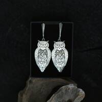 Silver Eagle Owl Earrings