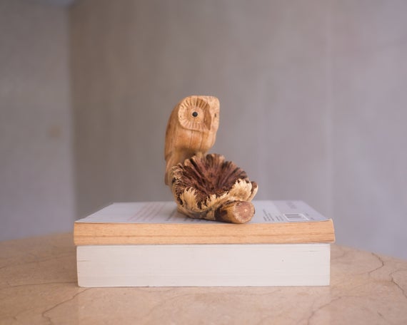 Wooden Little Owl Sculpture, Wood Carving