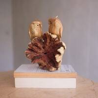 Owl Couple Figurine, Personalized, Wood Carving, Love, Handmade, Burl Wood, Bird Ornament, N...