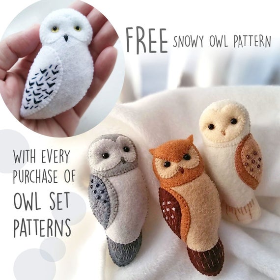 Buy 3 Get 1 Free, Owl Brooch Ornaments Soft Toy PDF Patterns Tutorial Set, Easy Craft for Kids, DIY Baby Crib Mobile
