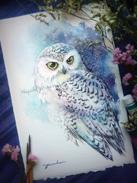 PRINT – Snowy Owl Watercolor painting 7.5 x 11”