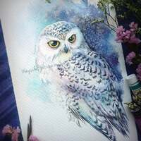 PRINT – Snowy Owl Watercolor painting 7.5 x 11”