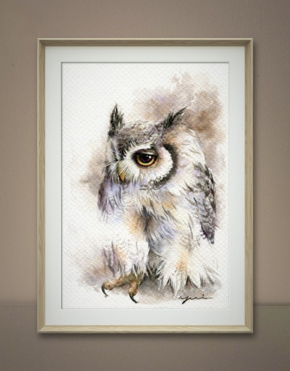 Watercolor ART PRINT – owl lover art print, 7.5 x 11” Unframed, Hand-painted owl wall art, nature wall decor, gift for bird lover
