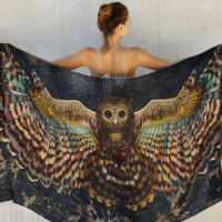 Owl wings festival shawl for women. Lightweight, earthy shaded bohemian cashmere scarf