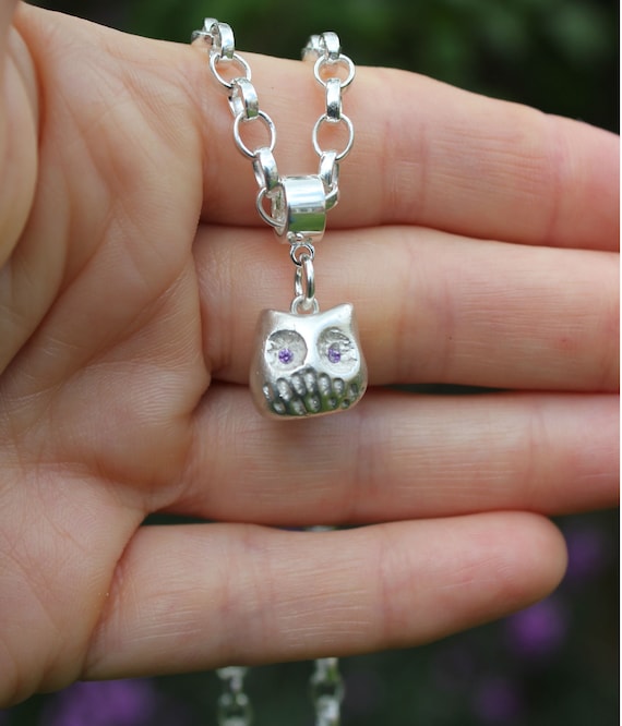 Solid silver owl charm bracelet