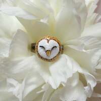 Barn Owl Polymer Clay Ring, Celtic Owl Statement Ring