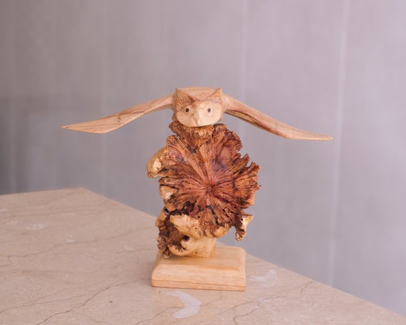Flying Owl Sculpture, Wood Figurine