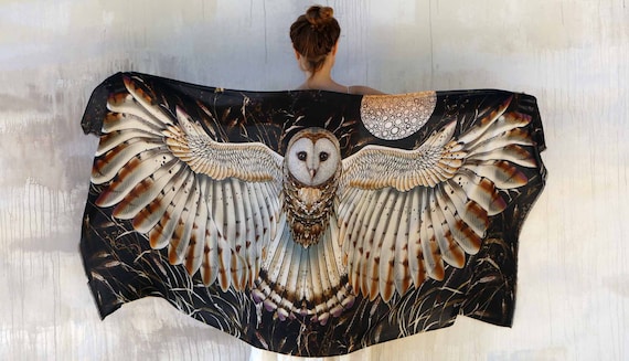 Owl Wings Shawl, Black Owl Scarf