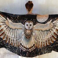 Black Silk Barn Owl Wing Shawl / Sarong / Wrap
