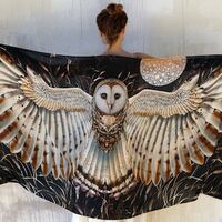 Owl Wings Shawl, Black Owl Scarf