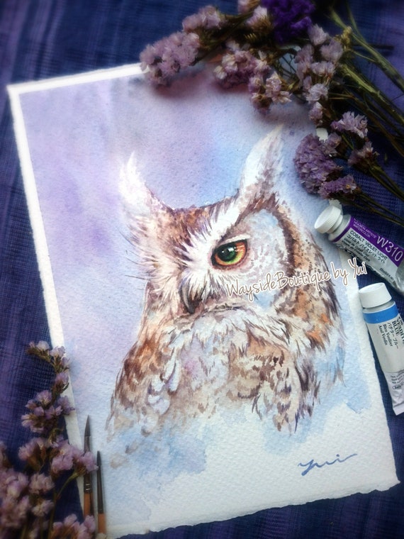 Owl - ORIGINAL watercolor painting 7.5x11 inches