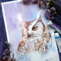 Owl - ORIGINAL watercolor painting 7.5x11 inches