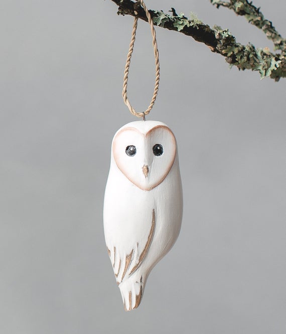 Owl Ornament - Hand Carved Wooden Birds