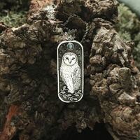 Owl Necklace - Barn Owl Pendant - Silver Owl Necklace - Moonstone Necklace - Moon Necklace