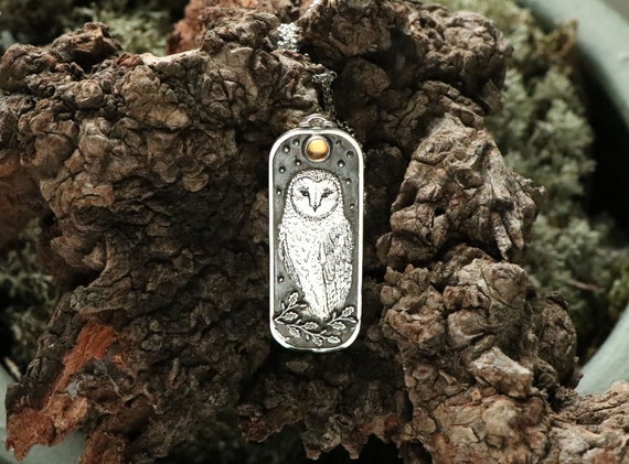 Barn Owl Pendant, Silver Owl Necklace