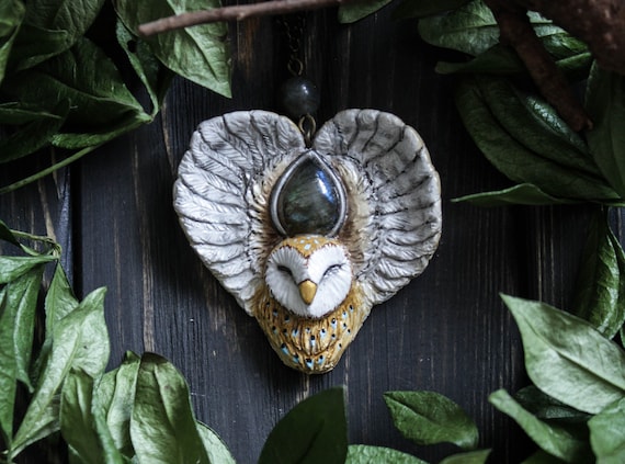 Barn Owl Necklace with labradorite
