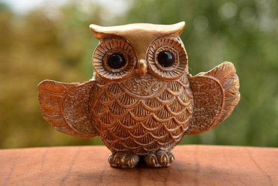 Golden Owl Figurine,Shabby Chic Owl,Owl Decor,Owl Gift,Gold and White Owl Figurine,Shabby Chic Decor,Owl Figurine,Mum Gift,Cute Golden Owl