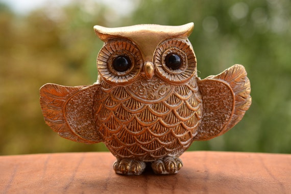 Elegant Handmade Owl Figurine, Gold Finish, Impressive Wingspan, Chimney Dekor